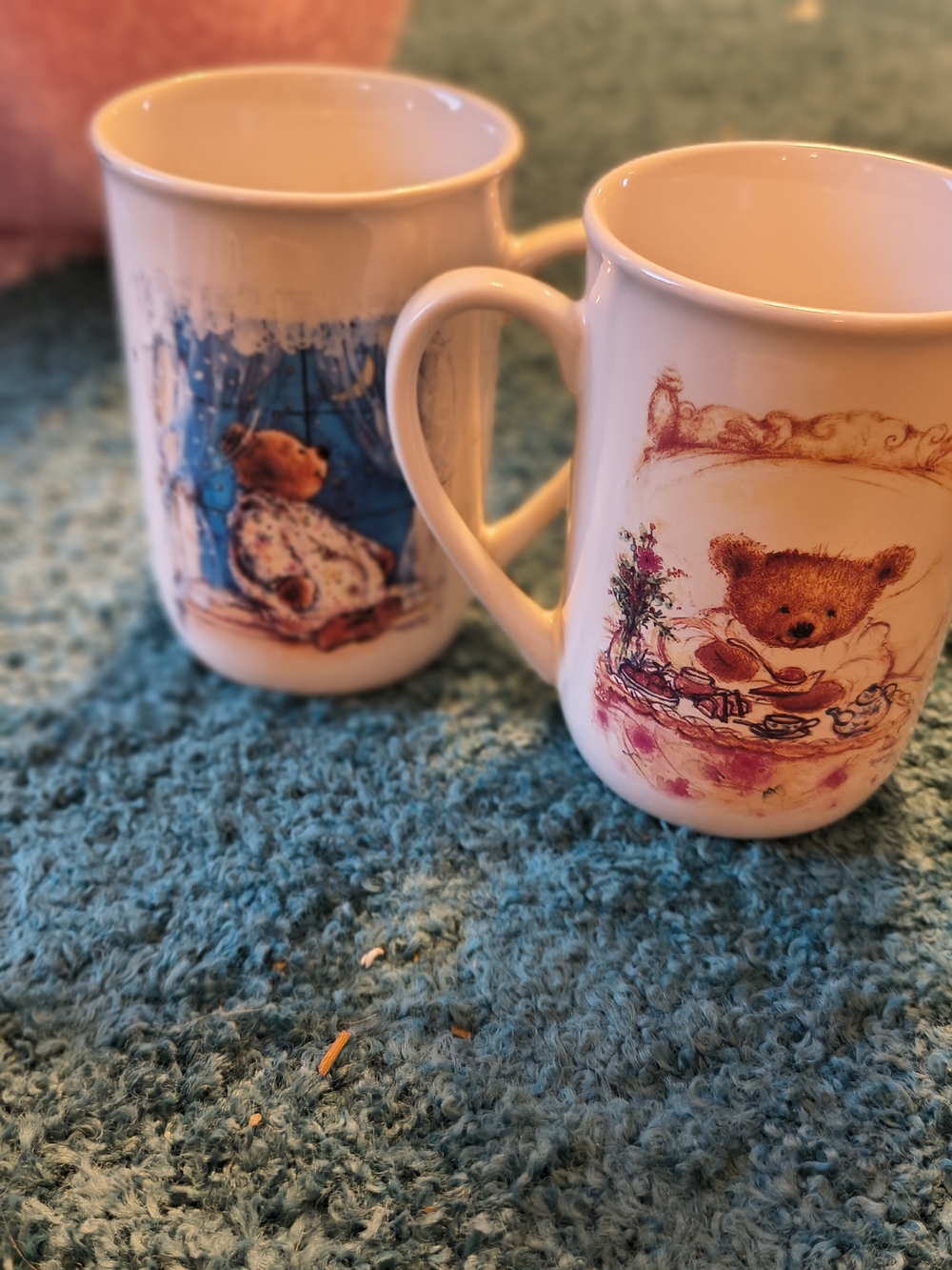 Bear Illustration Ceramic Mugs - White Pink Accent